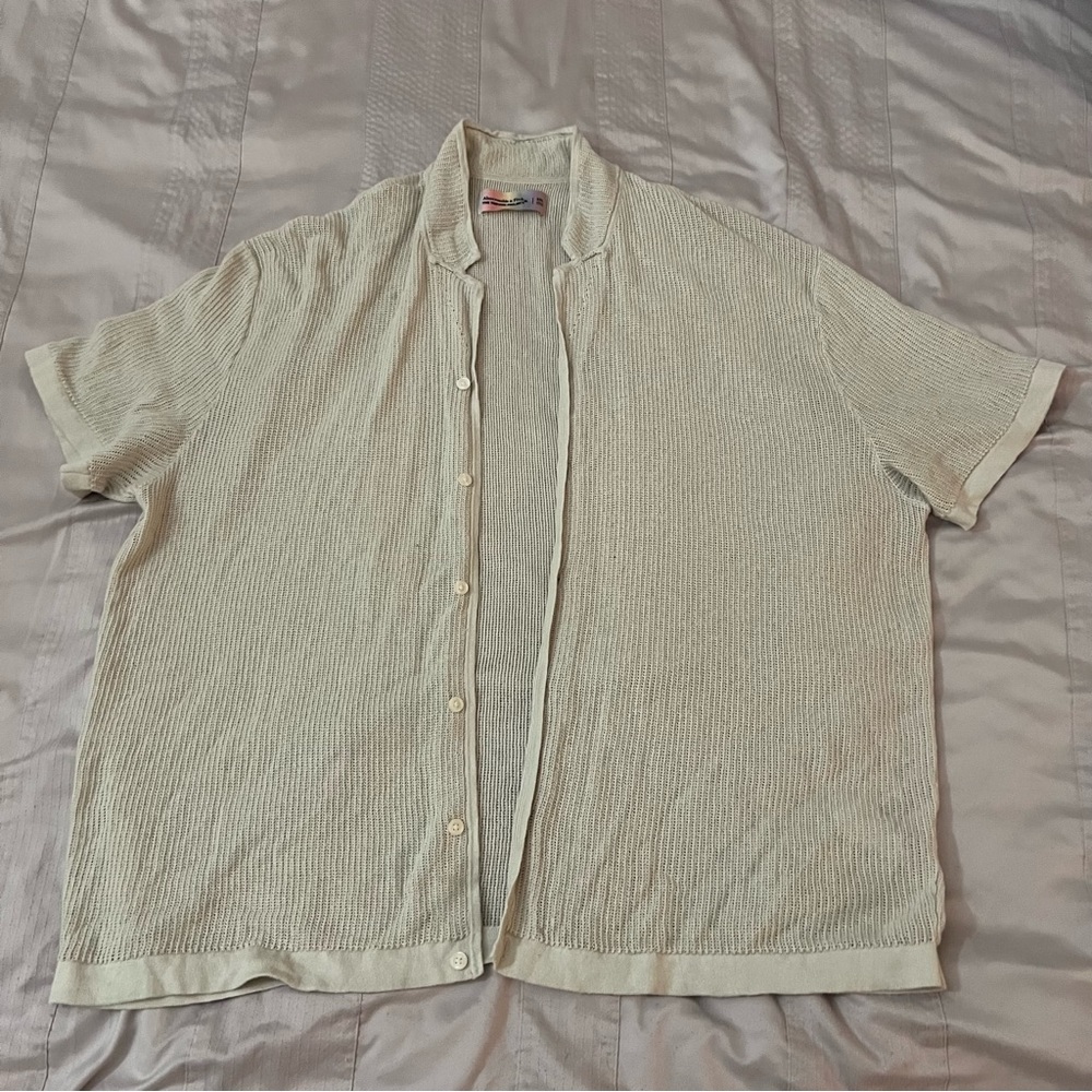 Abercrombie & Fitch The Trevor Project Cream crochet button-through sweater polo